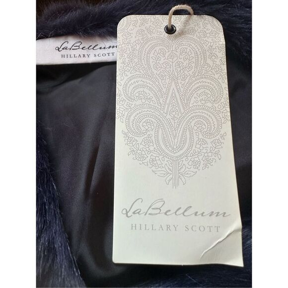 La Bellum Hillary Scott Faux Fur Vest Open Front medium navy blue beaded - Picture 6 of 7